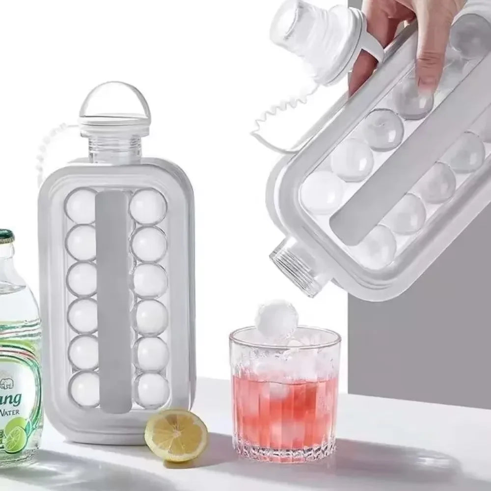 Portable 2in1 Folding Ice Maker Water Bottle with Creative Ice Cube Mold Ice Hockey Lattice Kitchen Bar Gadgets Ice Making Tool