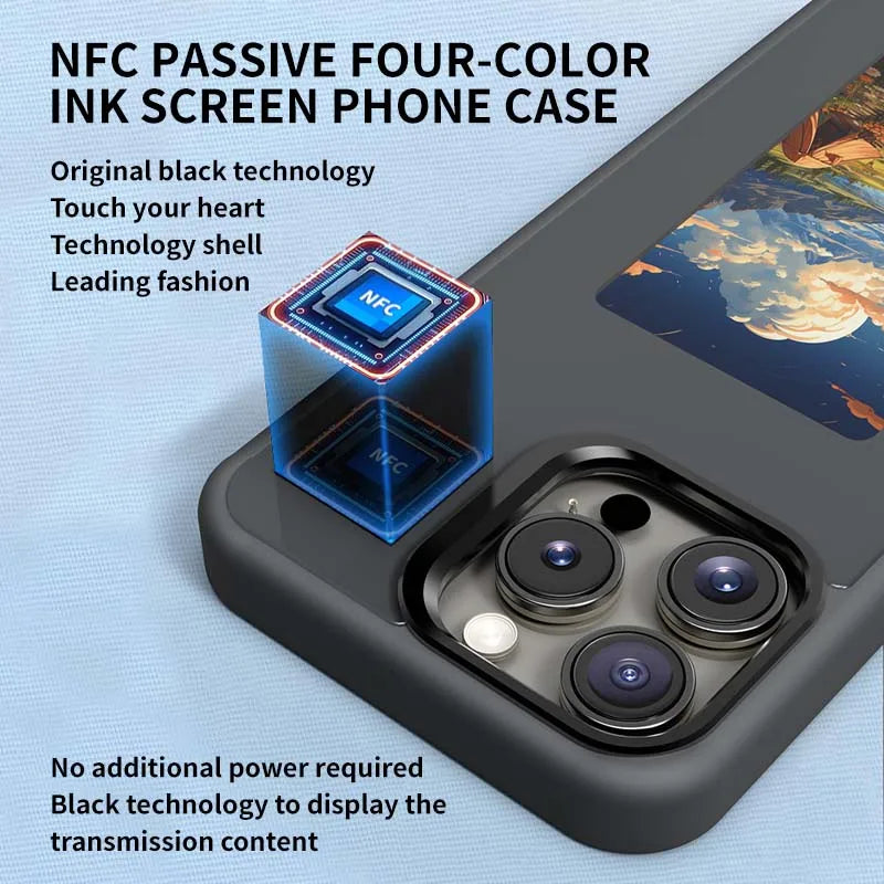 E-ink Screen Image Transmission NFC For 16 Pro Max Iphone Case 4 Color For Iphone 13 14 15 16 17 Pro Max DIY Cases Battery Free