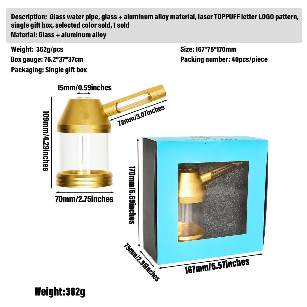 New Smoking Pipe Kit Aluminum Alloy&Glass Dry Burning Grass Herb Tobacco Pipes Hookah Set Portable Shisha Smoke Pipa for Gifts