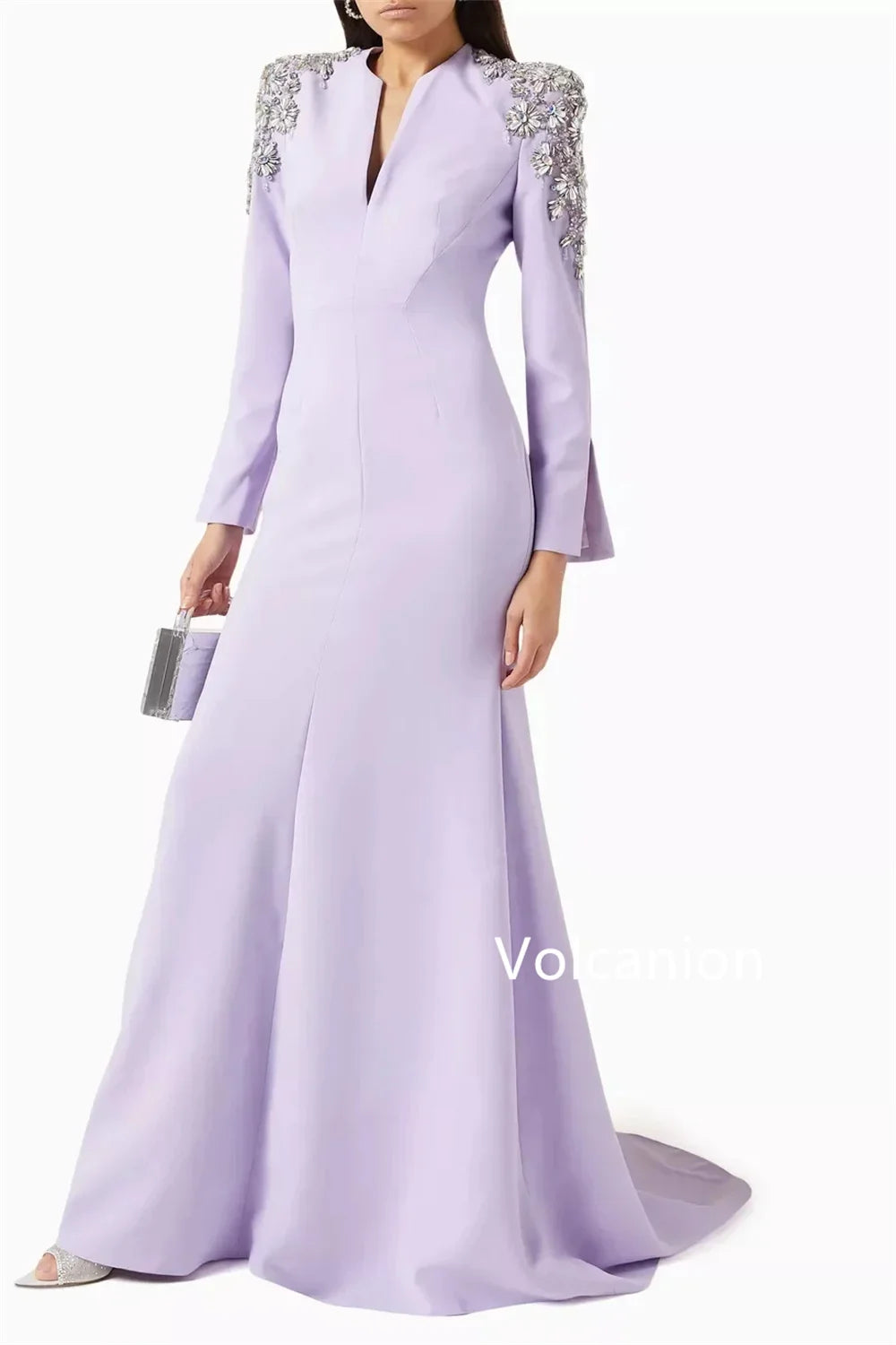 Customized Pastrol Jersey Pleat Sequined Pattern Trumpet V-neck Long Evening Dresses Luxury 2025 Celebrity Matching