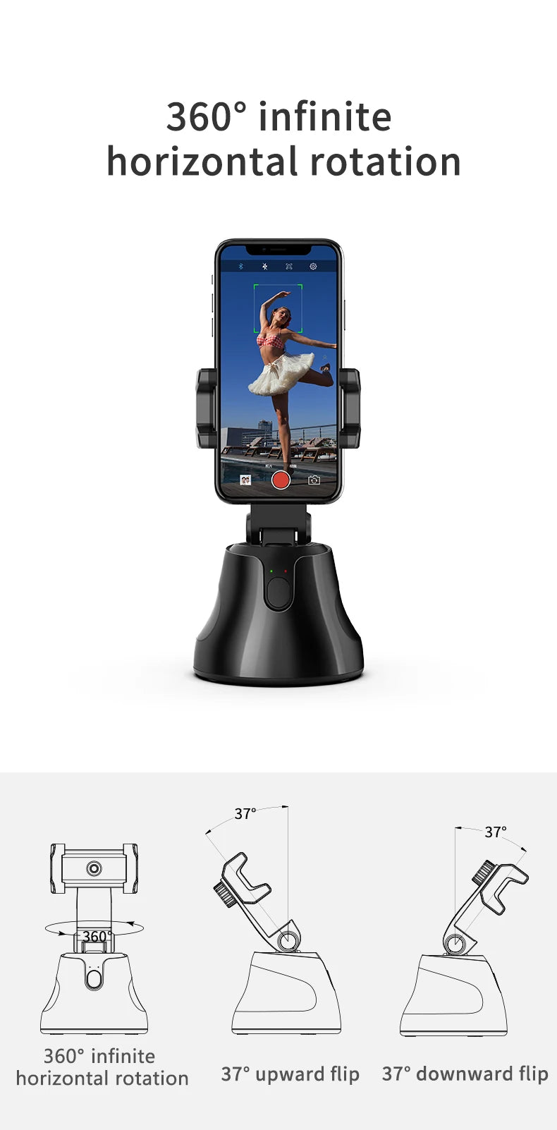 AI automatic face and body tracking phone holder/download APP, 360° rotating tracking tripod, intelligent shooting bracket