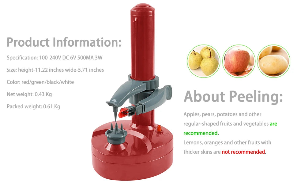 Electric Potato Peeler Multifunctional Fruit Peeler With Adapter And Spare Blades Kitchen Automatic Rotating Peeling Tool