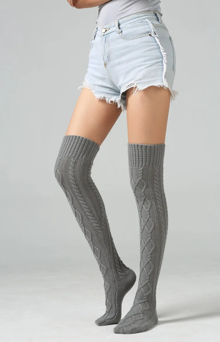 Winter Women Knee Socks Ladies Thigh High Stockings Girls Warm Sexy House Floor Long Stocking Knitting Wool Over Knee Stocking