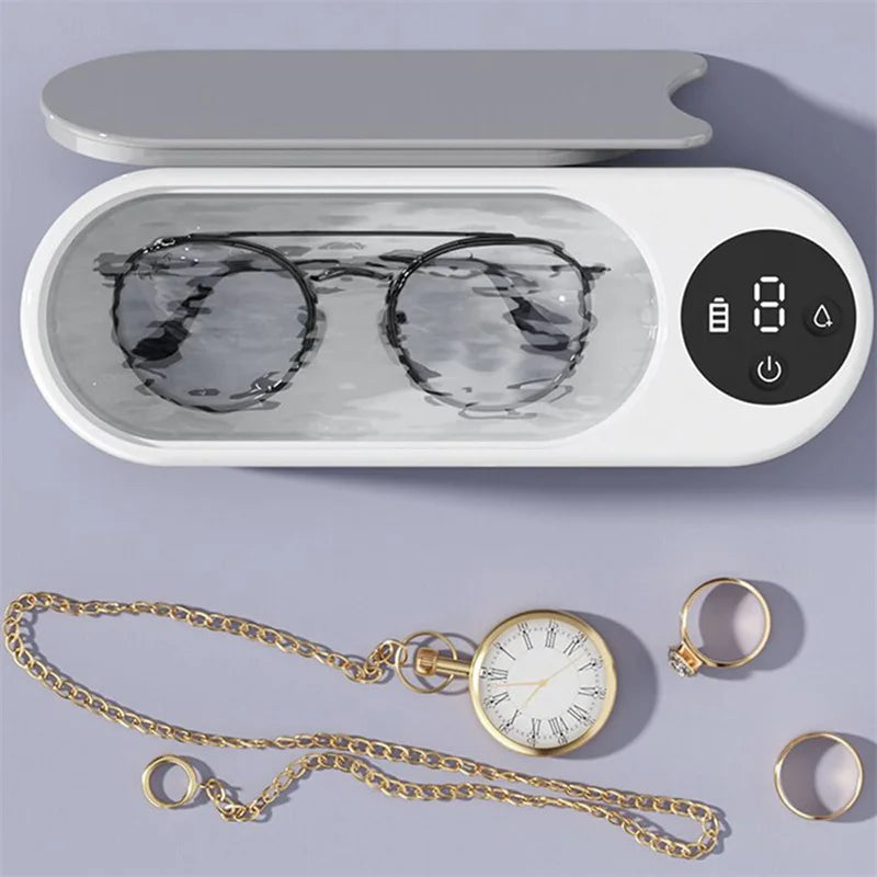 Jewelry Vibration Non-Ultrasonic Cleaner with Digital Display Wireless Portable Cleaner Eyeglasses Rings Earrings Cleaner