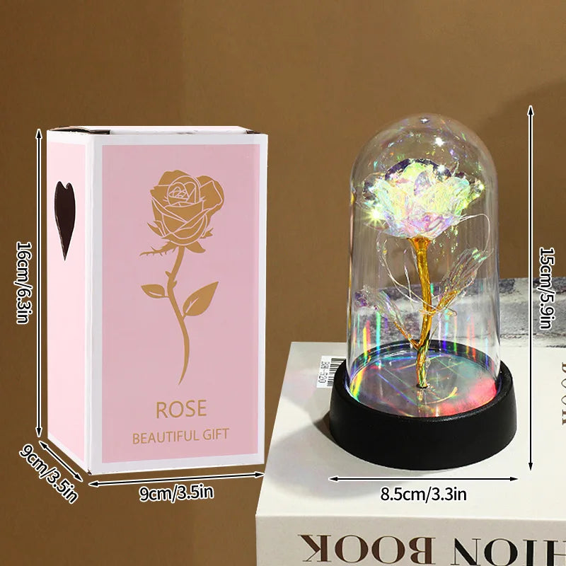 Eternal Rose Flowers Artificial Foil Flower in Glass Glow Immortal Flower LED Roses Lamp Flores Eternas Valentine's Day Gift