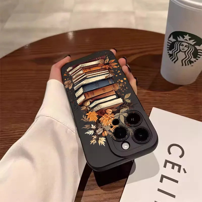 Creative Beautiful Book Pattern Phone Case For iPhone 11 12 13 14 15 16 17 Air Pro Max 16E 7 8 Plus X XR XS SE2 Shockproof Cover