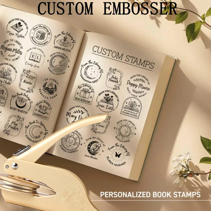 Custom Initials Embosser Stamp,Book Embosser Personalized LOGO Wedding Embossing Stamp, Address Stamp, Form the Library Embosser