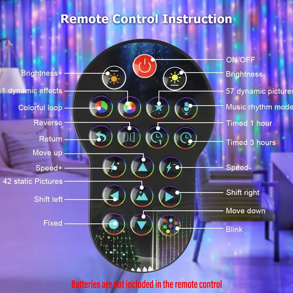 400LED Smart Curtain Lights, RGBIC Color Changing Christmas Lights String Dimmable DIY Patterns with Music for Bedroom Courtyard