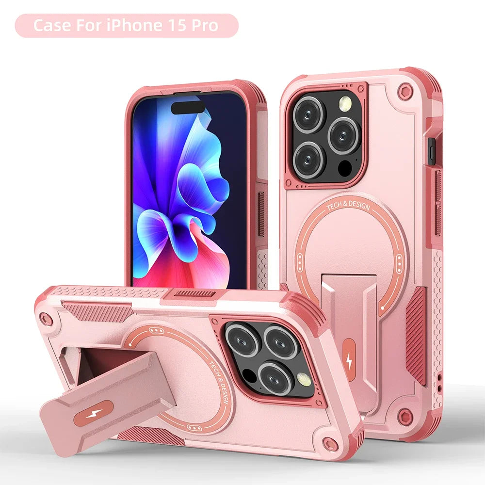 For Magsafe Stand Invisible Phone Case for IPhone 17 16 15 14 11 13 12 Pro Max Plus Wireless Charging Hard Anti-fall Cover