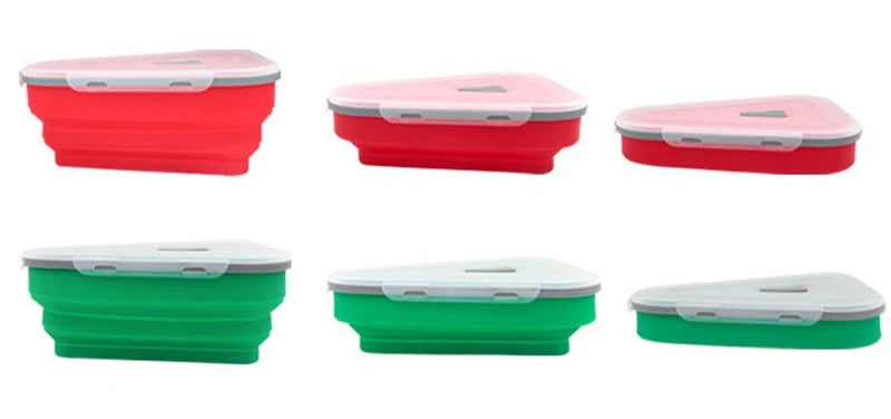 Baby Food Grade Silicone Folding Pizza Box Reusable Triangle Pizza Packing Box Take Away Box Silicone Children Food Storage Box