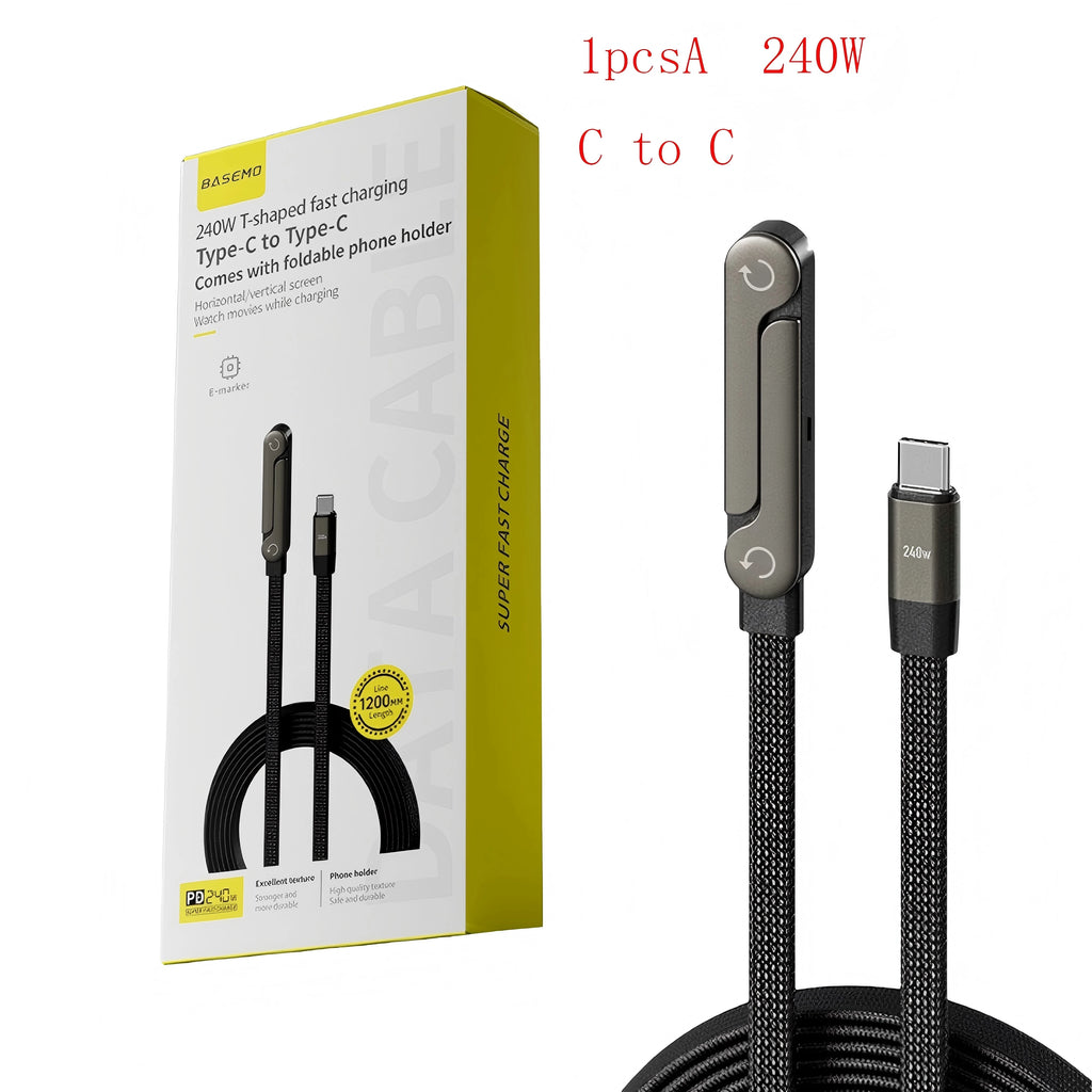 240/65w Fast Charging Foldable Bracket Data Cable 2-in-1 Data Wire Foldable Phone Tablet Stand Type-C to Type-C /USB-A to Type-C
