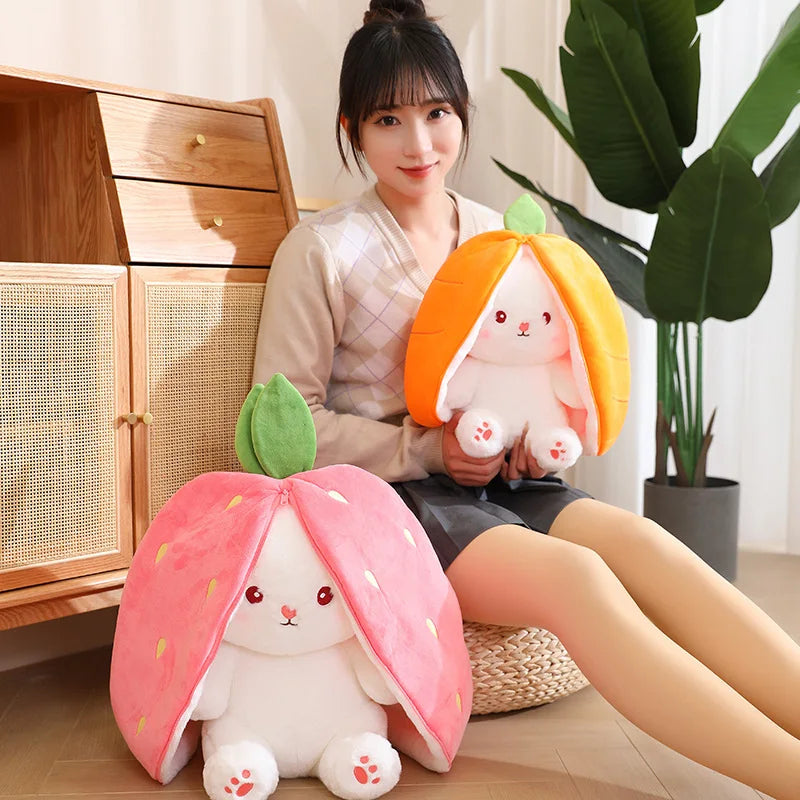 Kawaii Fruit Transfigured Bunny Plush Toy Cute Carrot Strawberry Turn Into Rabbit Plush Toy Kids Birthday Christmas Gift
