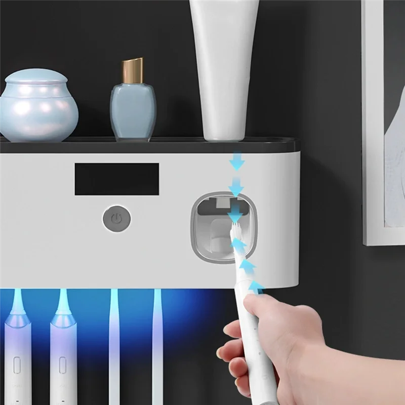 Automatic Toothpaste Dispensing Wall-Mounted USB Rechargeable Toothbrush Disinfecting Holder Storage Box Rack