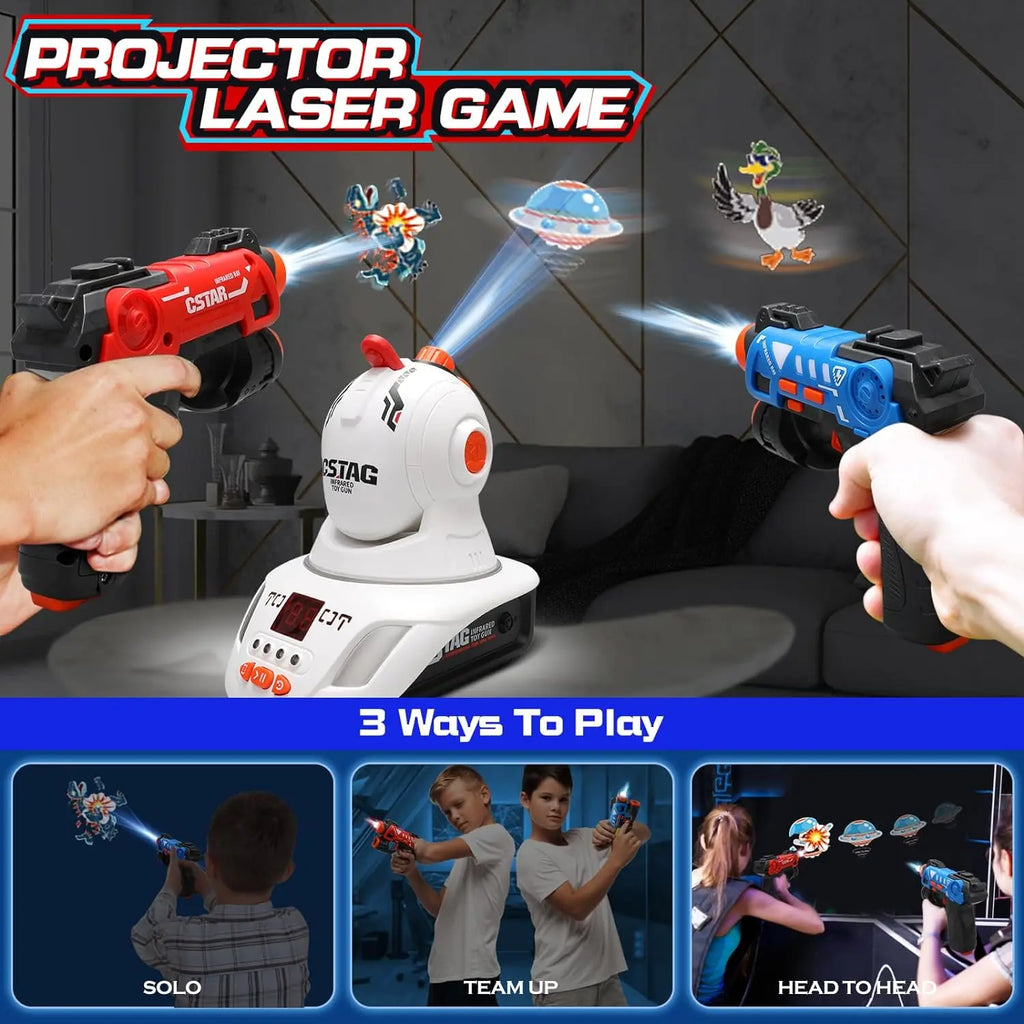 VATOS Infrared Laser Tag Guns Set Projector Duck UFO Hunting Game Indoor 2 Players Mini Pistol Toy Kids 2-7 Ages Boys Girls Gift