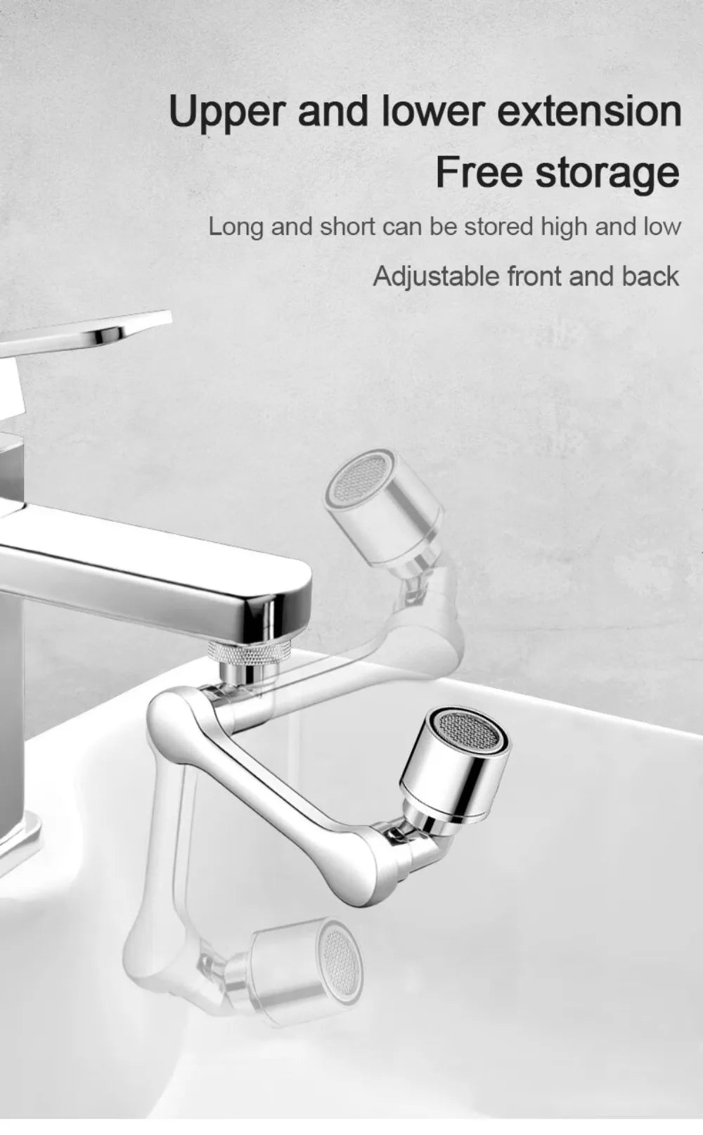 2Pcs Universal 1080° Rotation Faucet Extender Washbasin Robot Arm Tap Dual Mode Sprayer Head Bathroom Splash Proof Swivel Faucet