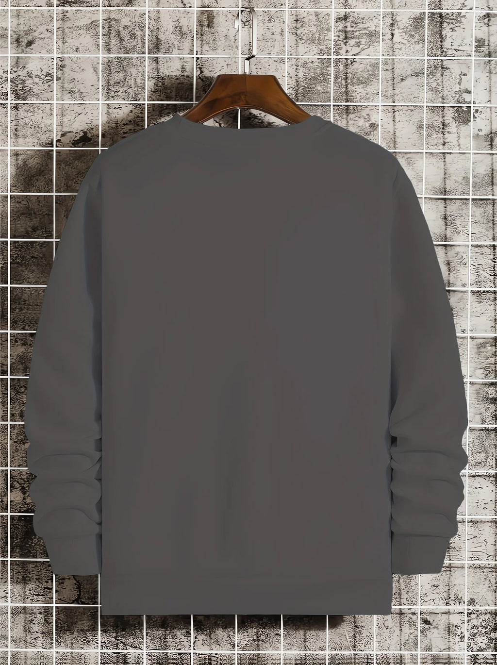 Men's autumn and winter fashionable casual loose Houston letter graphic printed long sleeved round neck sweatshirt