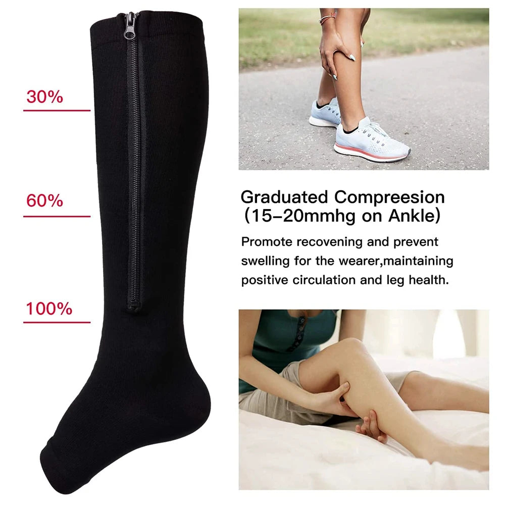 Zipper Compression Socks,15-20 mmHg Knee High Compression Socks for Men Women,Close Toe Support Socks for Varicose Veins,Edema