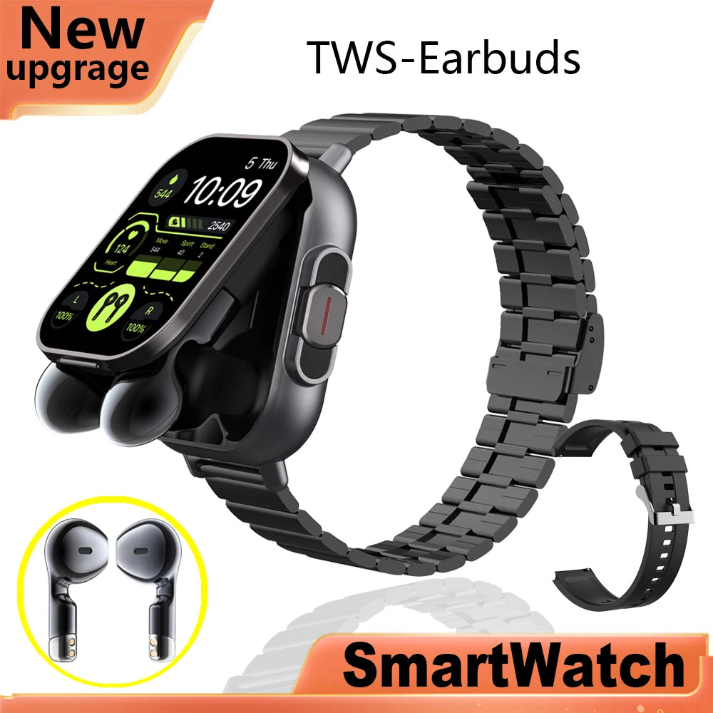 2026 New Smartwatch TWS Earphone 2.01' Bluetooth Call Heart Rate Monitor Sport Fitness Tracker 2 in 1 Smart Watch Headset