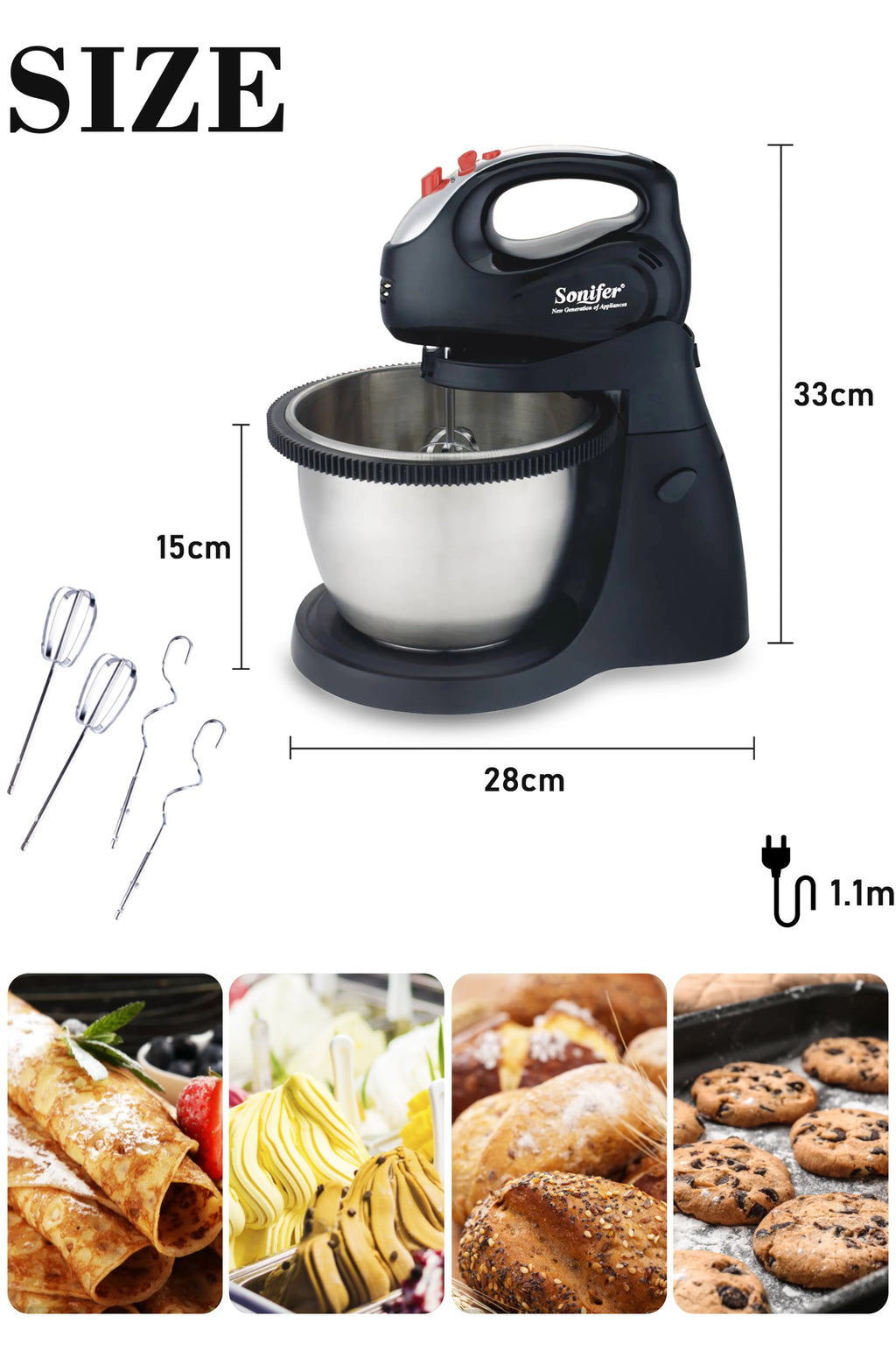 Stand Mixer Professional Kitchen Aid Chef Machine 250W Food Blender Cream Whisk Cake Dough Mixers With 3L Bowl Charm Sonifer