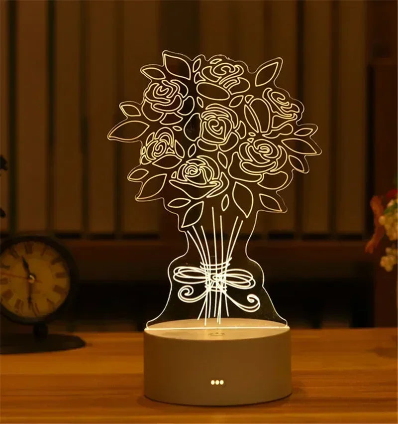 3D Acrylic LED Night Light USB Powered Bedroom Bedside Decor Night Lamp Birthday Kid Gifts Table Ornaments Novelty Lighting