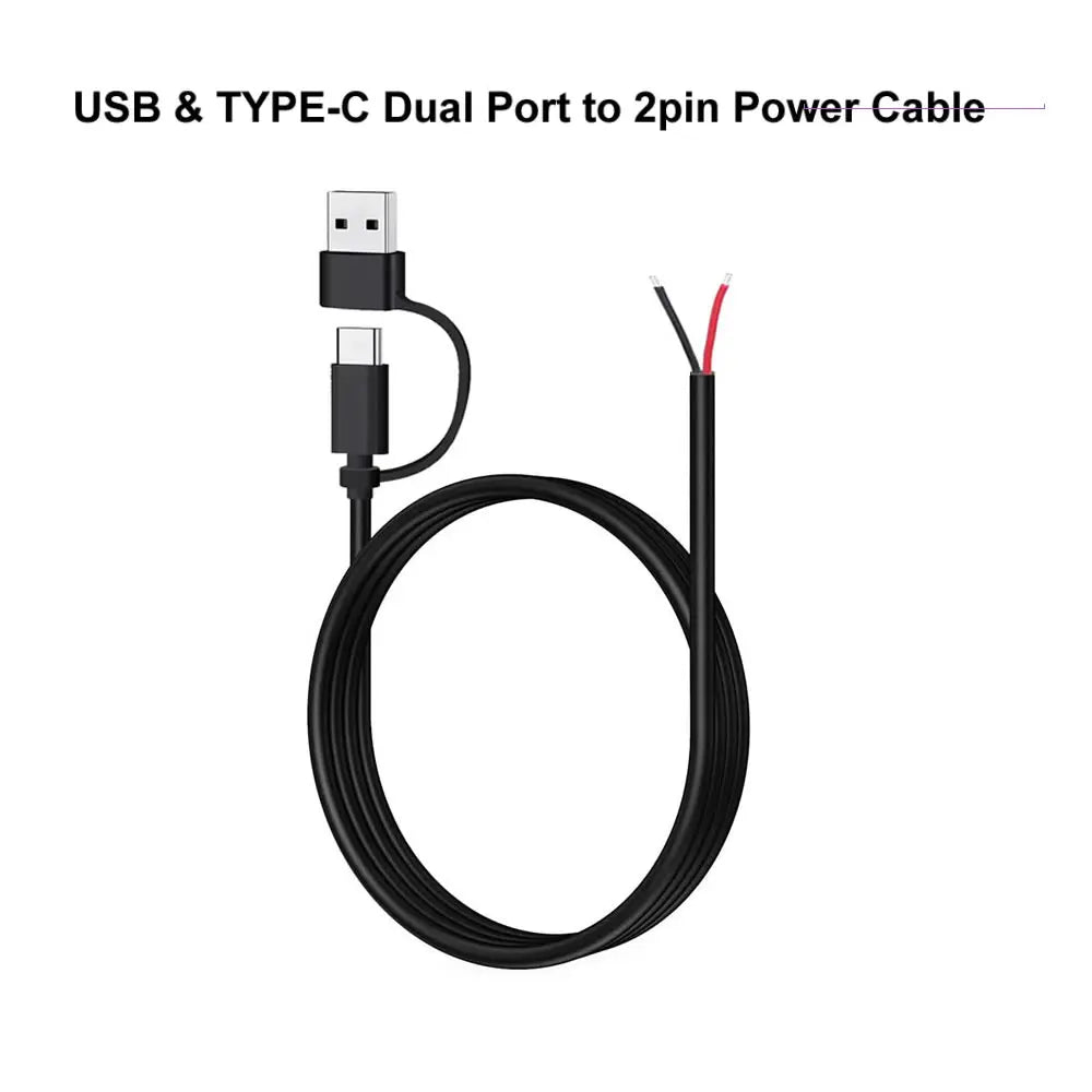USB Type-C 2 Core Pigtail Cable, 5V USB-C to 2Pin Bare Wire Open End Extension Cable for DIY Replacement or Repair Power Cable
