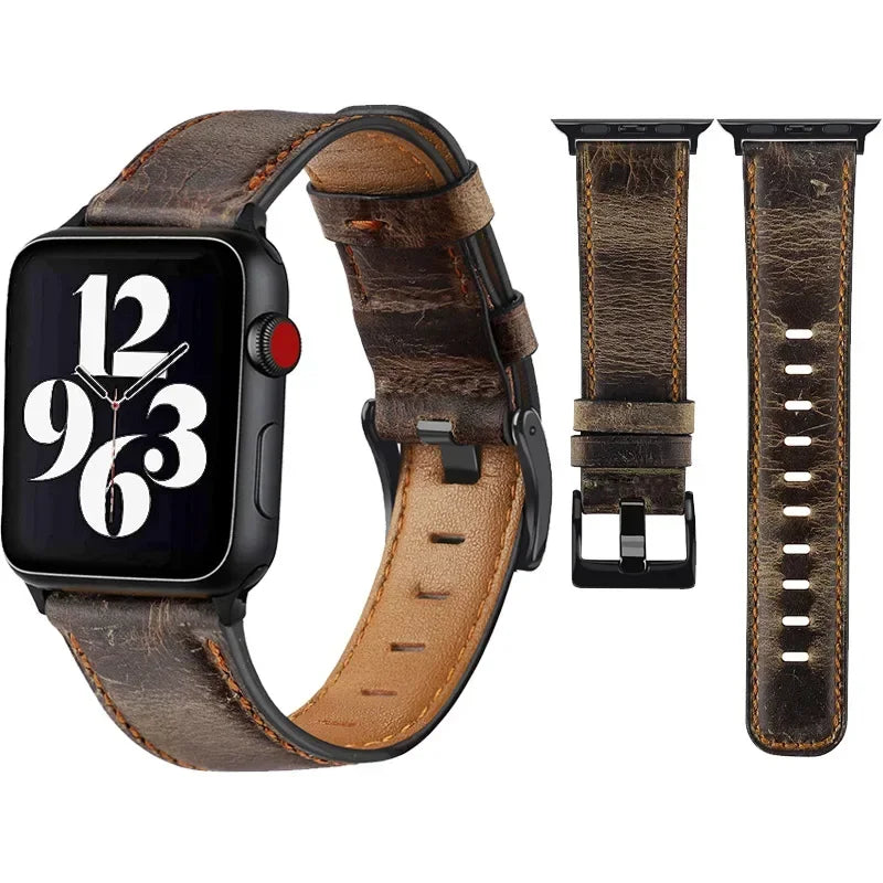 Leather Strap for Apple watch band 44mm 49/45mm 40/41 42 46mm belt Retro luxury Correas iWatch series 10 9 5 4 SE 6 7 8 ultra 2
