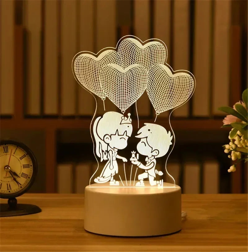 3D Acrylic LED Night Light USB Powered Bedroom Bedside Decor Night Lamp Birthday Kid Gifts Table Ornaments Novelty Lighting