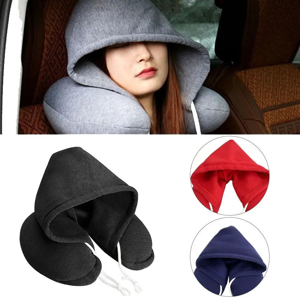 Car Office With Hoodie U-Shape Hooded Travel Pillow Head Rest Neck Pillow Airplane Pillow Neck Sleeping Cushion