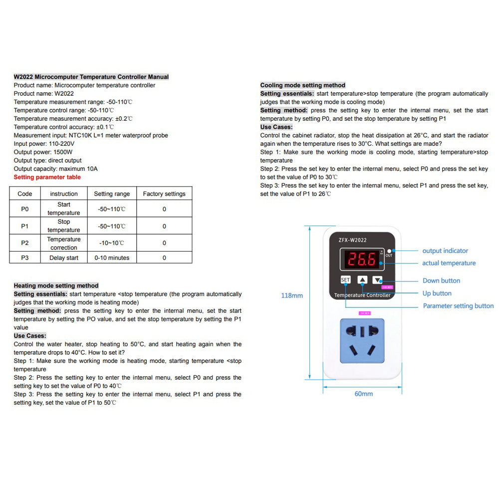 XK-W2001 W2022 Digital Temperature Humidity Controller Socket AC110-220V Thermostat Regulator Smart Humidity Controller Socket
