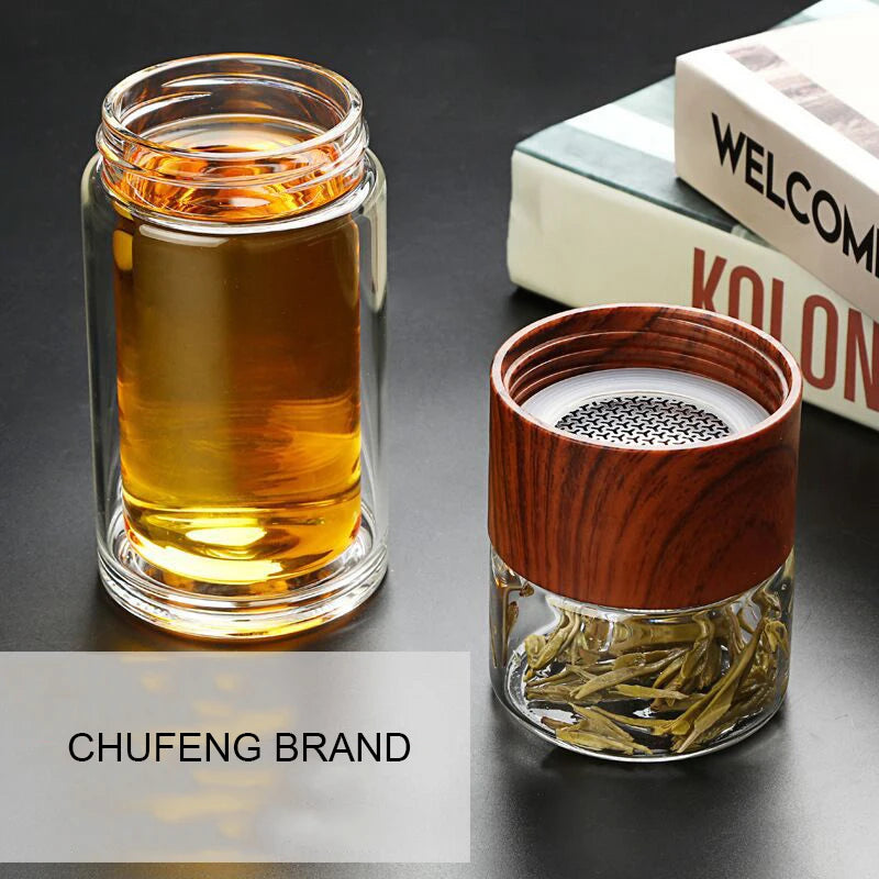Glass Tea Bottle  Double Wall Tea Separation Glass Bottle with Tea Infuser