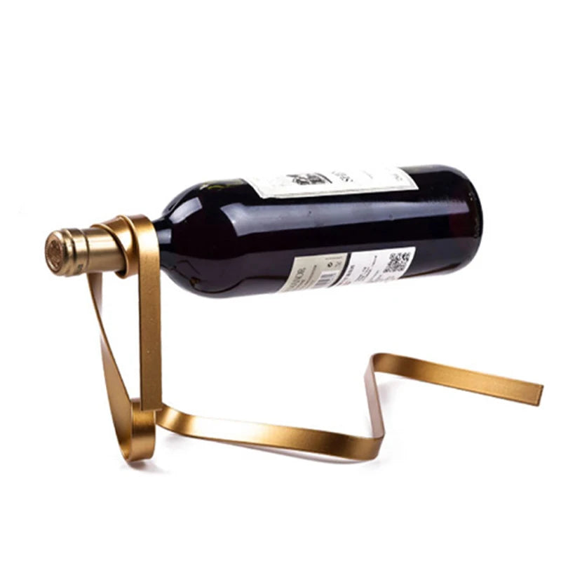 New Metal Ribbon Shaped Suspended Balanced Wine Bottle Rack Wine Display Rack Exquisite Durable Party Banquet Desktop Decoration