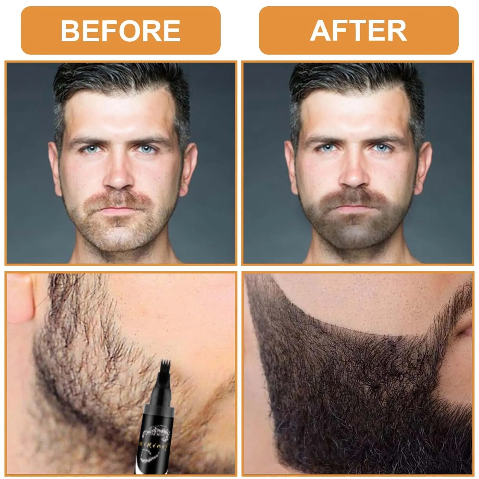 Multi-Pack Bundle Beard Pen Black Kit Barber Styling Pencil with Brush Natural Finish Cover Facial Hair Patches Tool