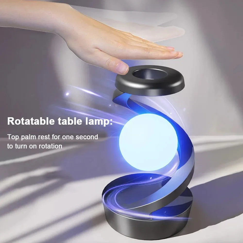 LED Moon Mood Light Suspended Rotating RGB Atmosphere Desk Lamp with Wireless Mobile Charging Bedroom Game Room Decorative Light