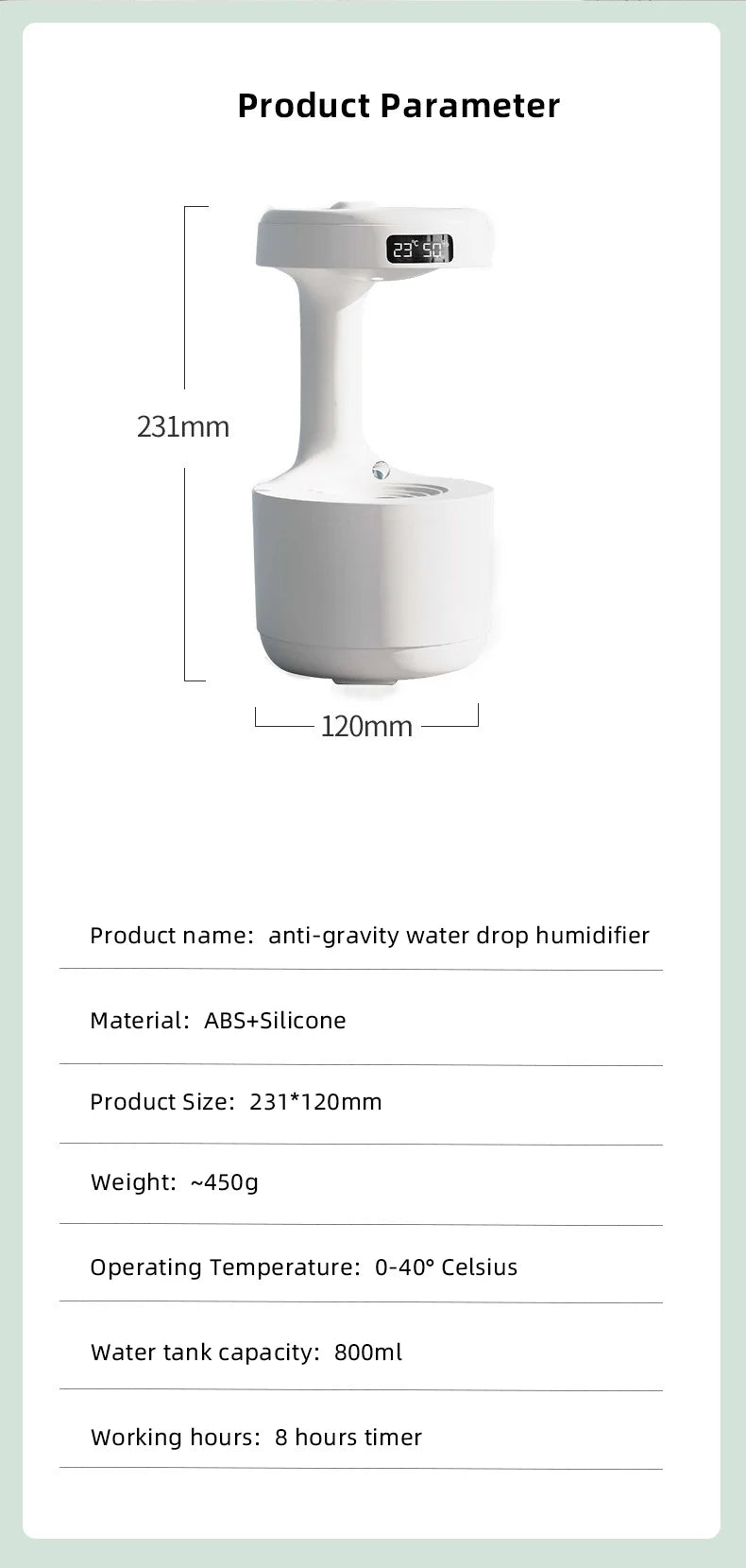 DIVEDEER Humidifier Home Office Desktop Water Replenishment Device Creative Backflow Anti gravity Water Drop Humidifier