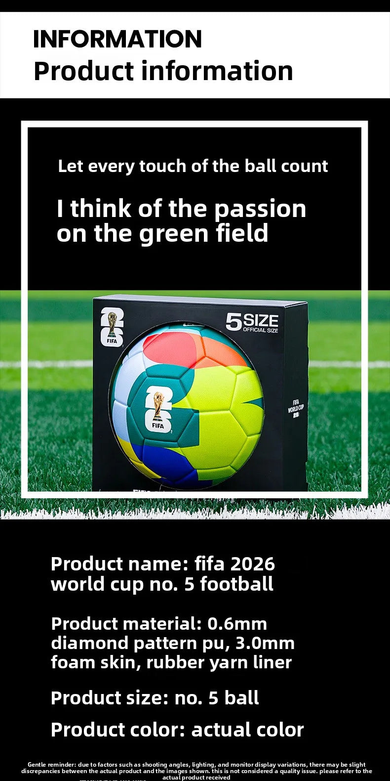 FIFA 2026 World Cup USA Canada Mexico Size 5 Soccer Ball Official Match Training for Adults Youth Students Wear-Resistant PU
