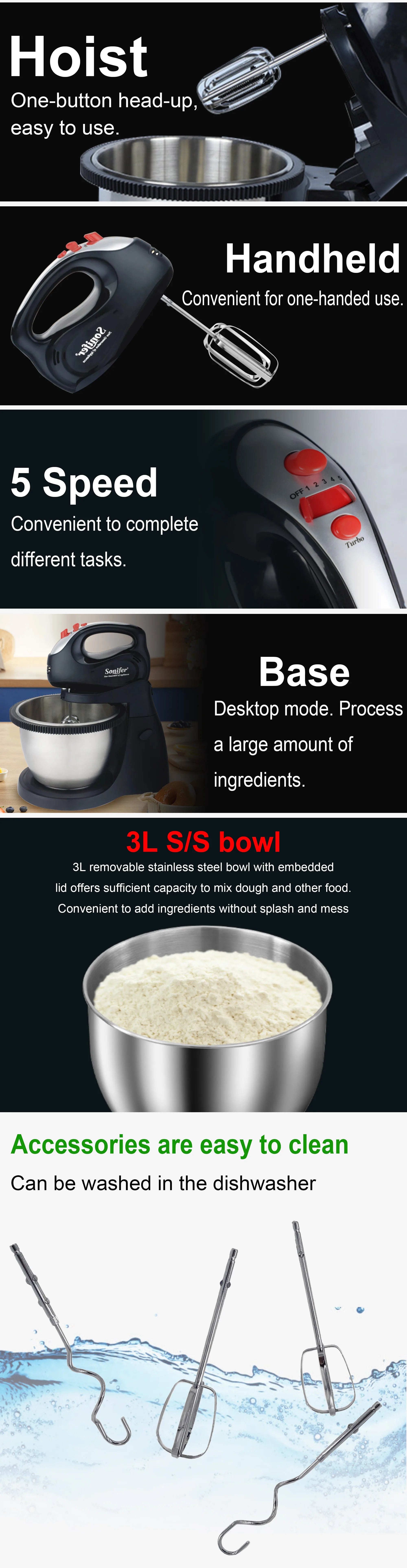 Stand Mixer Professional Kitchen Aid Chef Machine 250W Food Blender Cream Whisk Cake Dough Mixers With 3L Bowl Charm Sonifer