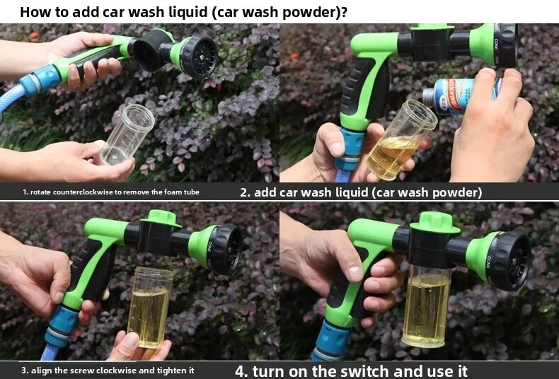Multifunctional  Adjustable Mode Water Guns Nozzle Hose Washer Garten Watering Jet Sprayer with Foam Container Fertilizer Tools