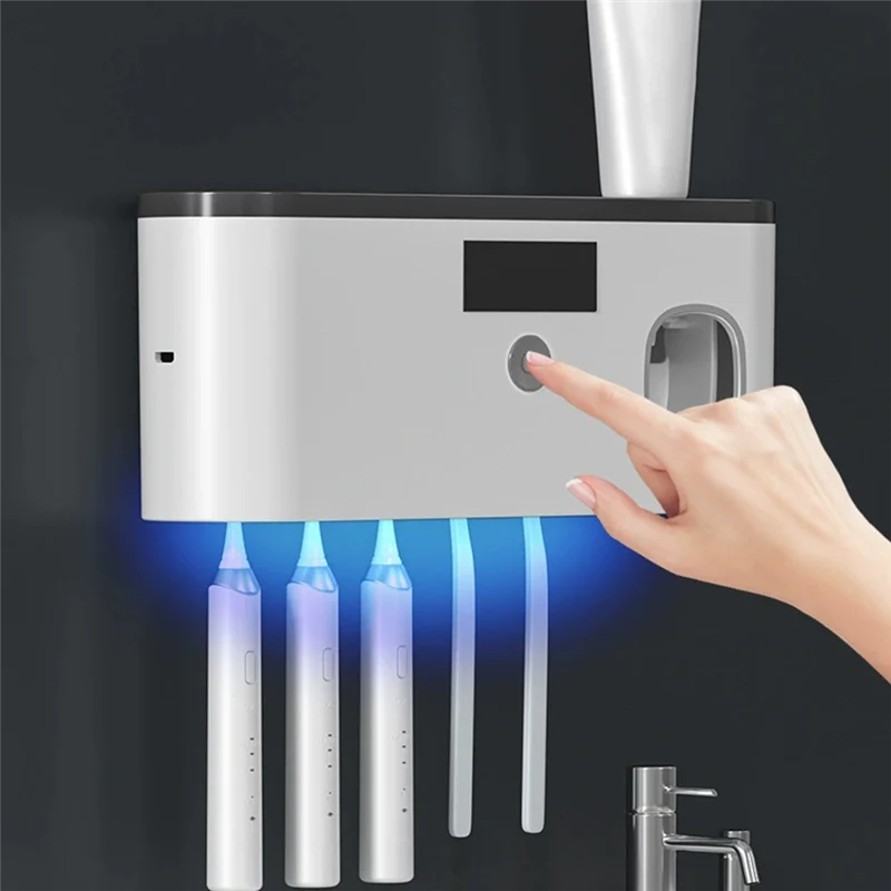 Automatic Toothpaste Dispensing Wall-Mounted USB Rechargeable Toothbrush Disinfecting Holder Storage Box Rack