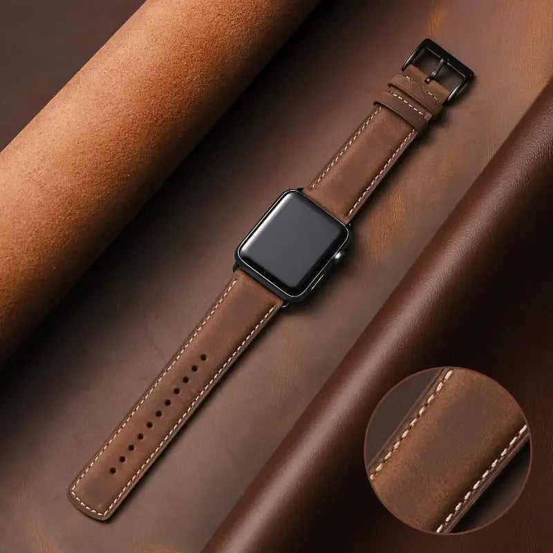 Leather Strap for Apple watch band 44mm 49/45mm 40/41 42 46mm belt Retro luxury Correas iWatch series 10 9 5 4 SE 6 7 8 ultra 2