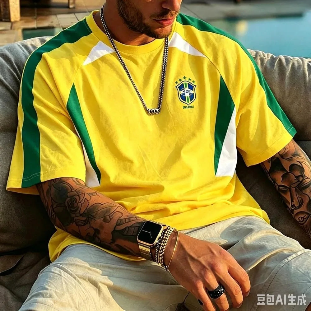 Brazil No.10 Retro Football Suit Men's and Women's 3D Printed T-shirt Breathable Casual Street Wear Football Training Top Y2k