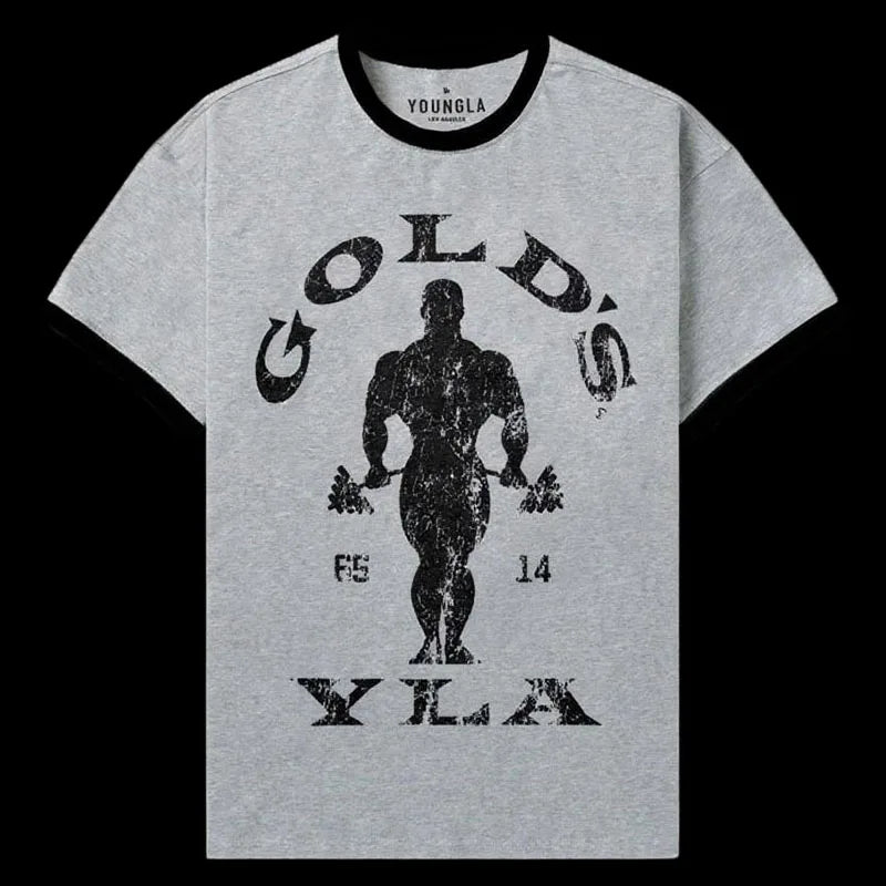 Outdoor Running Training Exercise 2026 Summer Fitness Men's Short Sleeved Quick Action Breathable Cotton Printed Gym Top