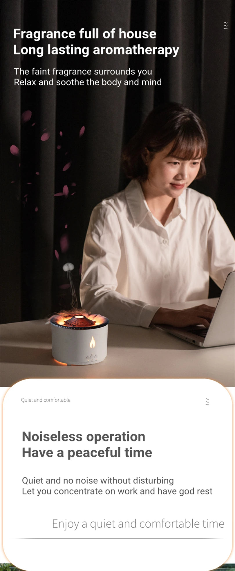 Office Home Desktop Air Humidifier Electric Aroma Essential Oil Diffuser with Flame Lamp Volcano Eruption Fragrance Machine
