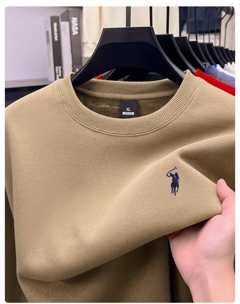 Designer brand men's round neck sportswear autumn new item thickened warm luxury pony print loose casual Paul pullover