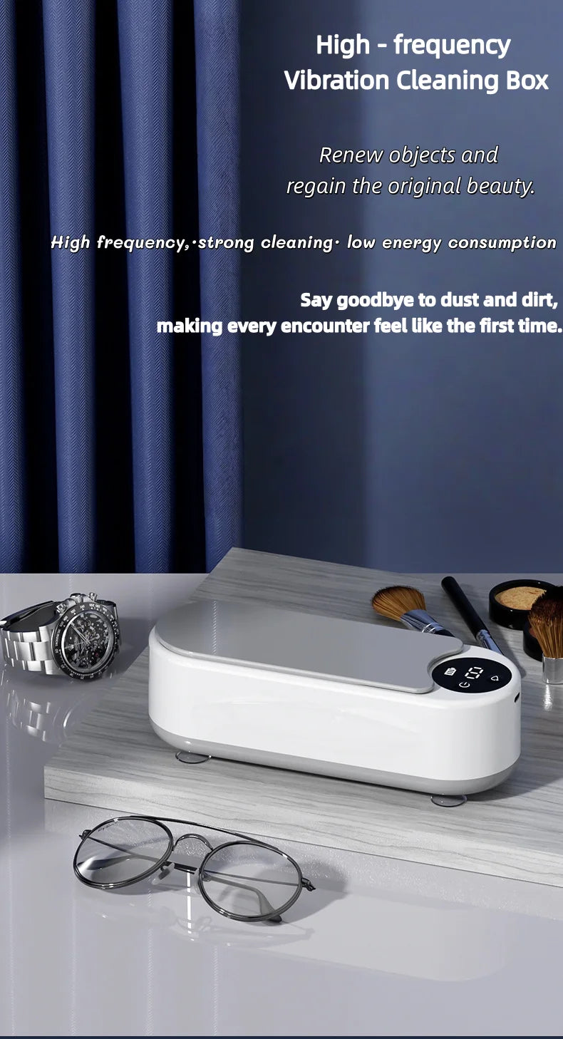 High Frequency Vibration Jewelry Cleaner 360° Automatic Deep Cleaning Tool Portable USB Rechargeable for Rings Watches Glasses