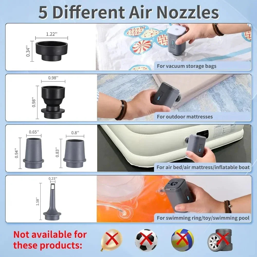 Mini Portable Vacuum Air Pump,Inflate Deflate for Pool, Air Bed,Vacuum Storage Bags-Compact Air Compressor for Home And Travel