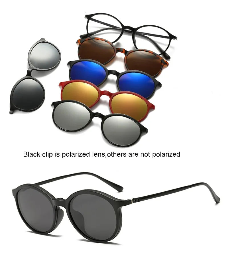 HJYFINO 5 lenes Magnet Sunglasses Clip Mirrored Clip on Sunglasses clip on glasses Polarization Clip Custom Prescription Myopia