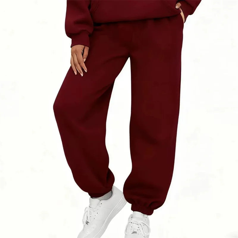 autumn winter Women's Pants Solid Color Sweatpants Daily casual Pants Women's Comfortable loose Drawstring Women's Trousers