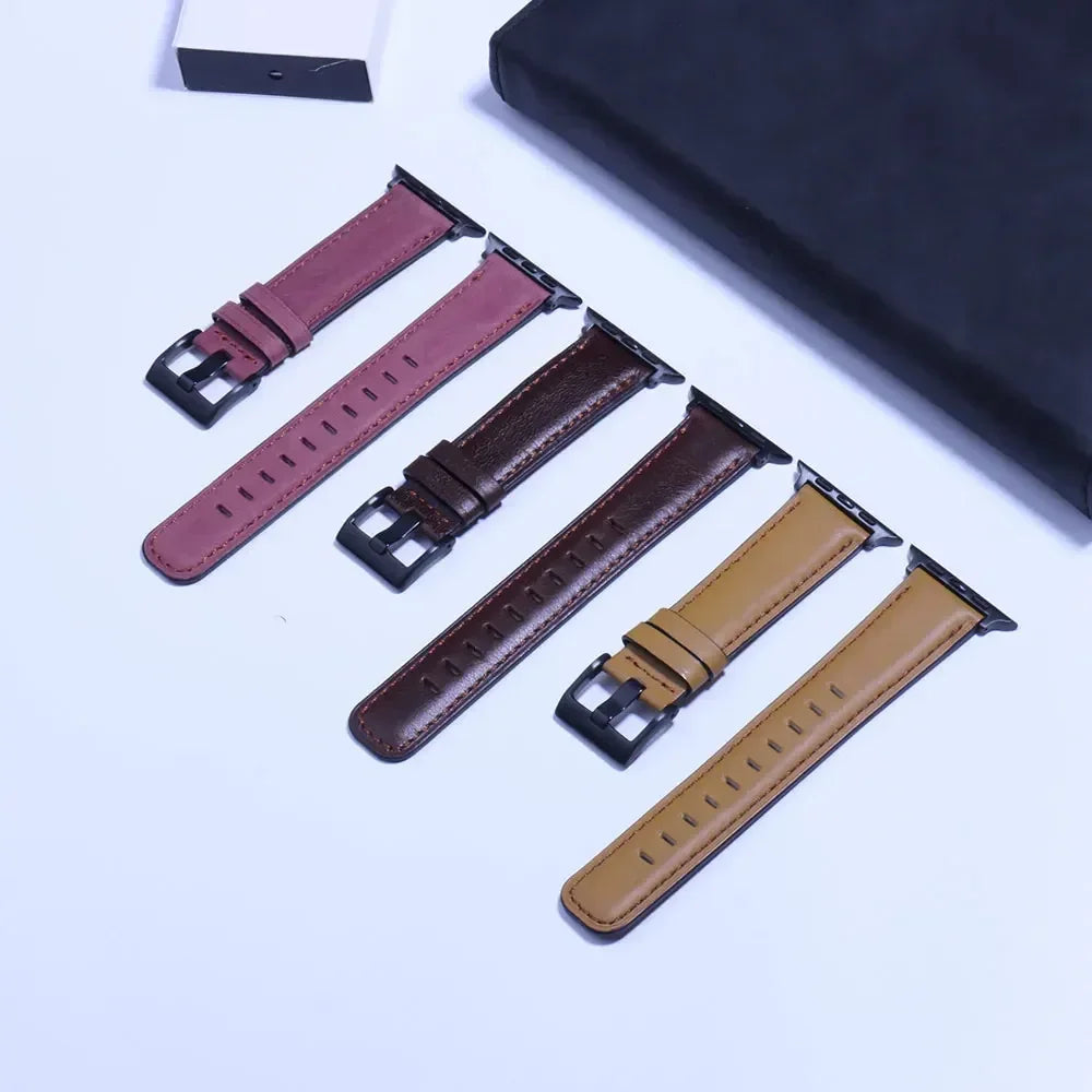 Leather Strap for Apple watch band 44mm 49/45mm 40/41 42 46mm belt Retro luxury Correas iWatch series 10 9 5 4 SE 6 7 8 ultra 2