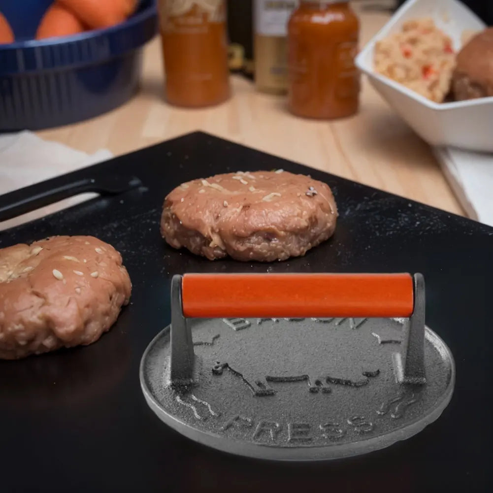 Cast Iron Burger Press Heavy-Duty Patty Maker Wooden Handle Burger Meat Press Mold Kitchen Tools And Gadgets Accessories