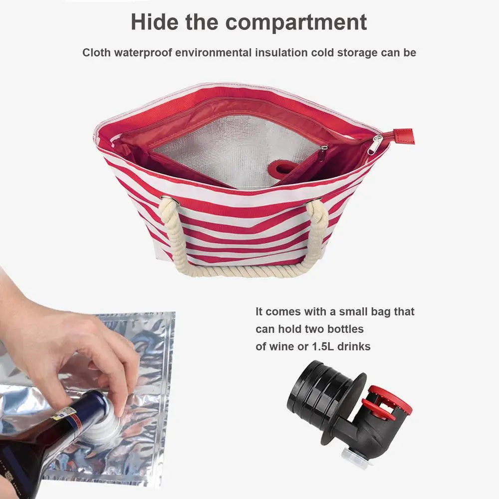 Wine Tote with Drink Dispenser Insulated Cooler Bag with Leakproof & Insulated Compartment Insulated Tote Shoulder Bag for Beach